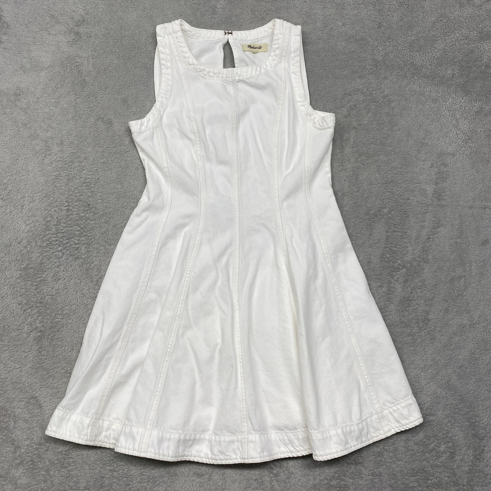 Madewell Dress Medium Womens White Denim Fit Flare Sleeveless Mini Sleeveless